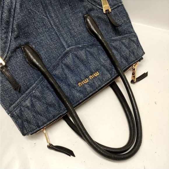 Miu Miu Luxury Denim Satchel with Black and Gold Accents EUC - Picture 4 of 8